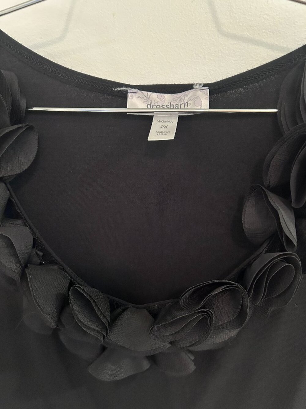 Dressbarn 2X Womans Black Scoop neck Dressy Tank Top Ruffle Rose Embellishment